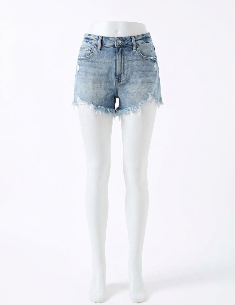 NEW HIDDEN finn high rise distressed fray hem shorts in medium wash